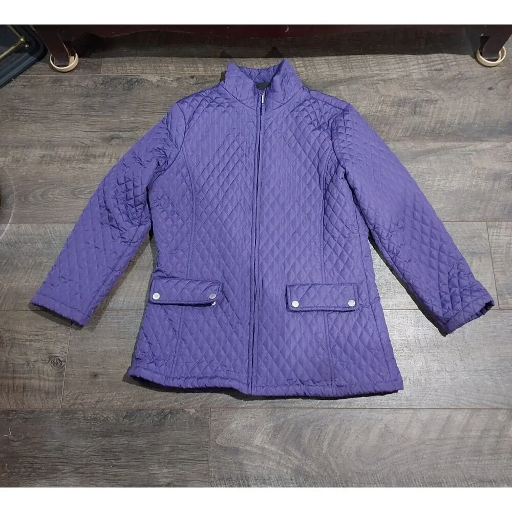 Jane Ashley Women's Quilted Coat, Size Medium Jacket Purple - Picture 8 of 16
